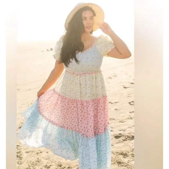 NEW IVY‎ CITY EMILY midi DRESS Tiered Ruffle Smocked Patchwork 5X CottageCore - Picture 4 of 16